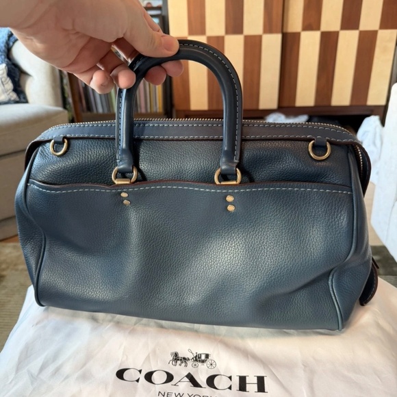 Coach Rogue Satchel 36 Glovetanned Navy Blue Leather with Gold Harware - Picture 5 of 9